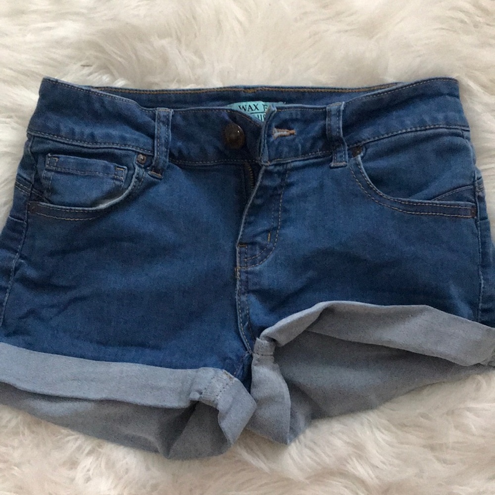 blue butt lifting jean shorts